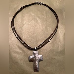 Vintage Silpada 925 Silver Cross pendant with 18 in triple leather strand chord